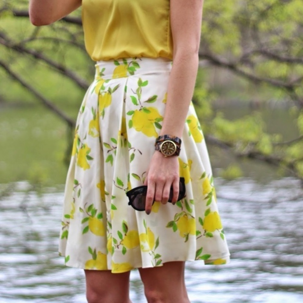Kate Spade Lemon Print Silk Skirt Sz 0 Summer Vacation Preppy Wedding Guest